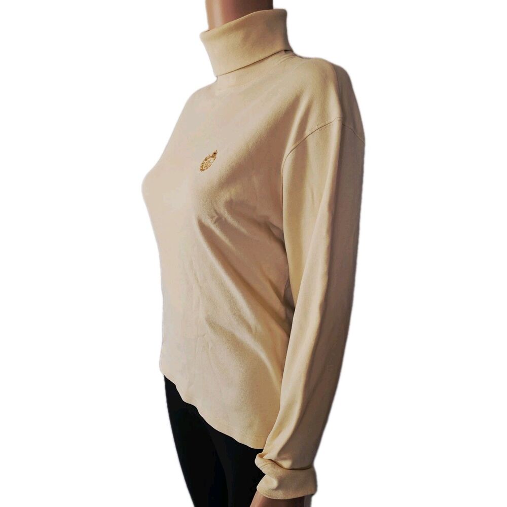 Vintage Lauren Ralph Lauren Yellow Cotton Knit Logo Turtleneck L